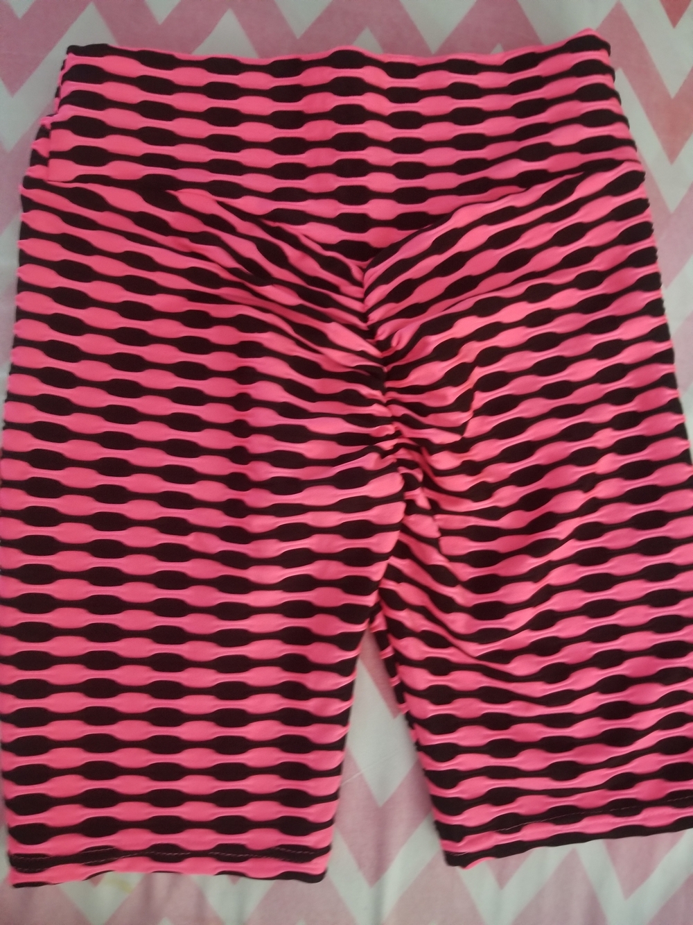 Pink and Black Ruched Biker Shorts